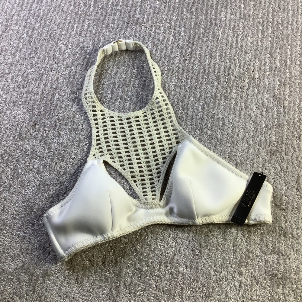 Victoria's Secret Swim White Crochet High Neck Halter Bikini Top Size M NWT